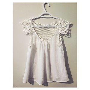 White transparent top with lacy detail